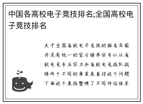 中国各高校电子竞技排名;全国高校电子竞技排名
